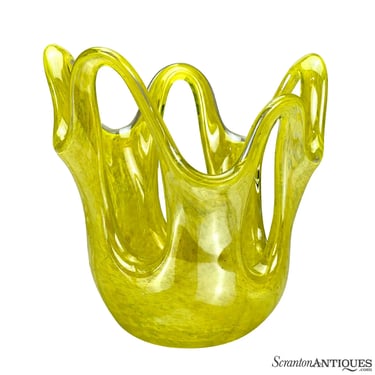 Mid-Century Italian Murano Stretch Yellow Art Glass Bowl