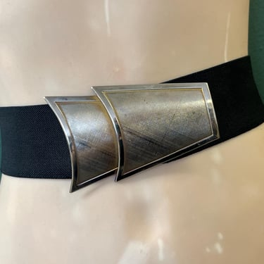 black stretch belt 80s elastic silver buckle plus size belt large XL 