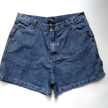 1980s High Rise 32 Waist Mom Jean Shorts Vintage Ladies Denim Shorts Medium Wash 5 Pocket Carpenter Loose Baggy Women's Clothing 14 