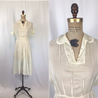 Vintage 30s dress | Vintage sheer white rayon day dress | 1930s chiffon summer dress 