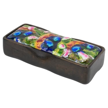French 1950s Mid-Century Wood and Multicolor Enamel Box
