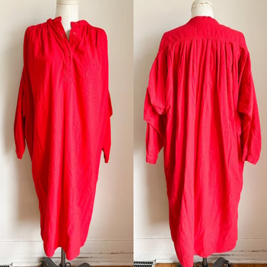 Vintage 1980s Red Flannel Lounge Dress / Nightgown // fits many 
