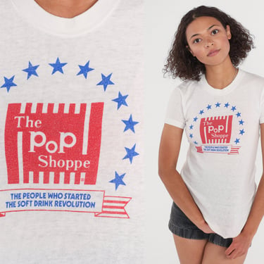 The Pop Shoppe Shirt 80s Soda Shop T-Shirt Stars Stripes Graphic Tee Drink Logo T-Shirt Nostalgia Tshirt Single Stitch Vintage 1980s XS 