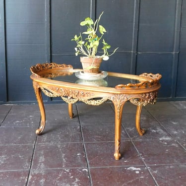 Vintage French Carved Mirror Top Table