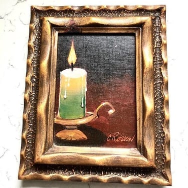 Original Oil Painting, Candle Lamp on Candle Holder, Matted and Framed, Signed C. Roseen, Vintage 60s - 80s by LeChalet