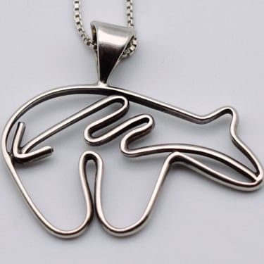 80's cut out sterling heartline bear pendant, minimalist 925 silver Southwestern totem necklace 