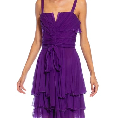 2000S Purple Silk Pleated & Draped Cocktail Dress 