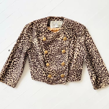 Vintage Leopard Print Faux Fur Crop Jacket 