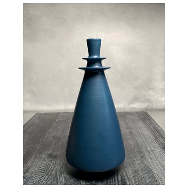 SHIPS NOW- Seconds Sale- 13" Stoneware Flanged Vase in Deep Blue Matte by Sara Paloma 