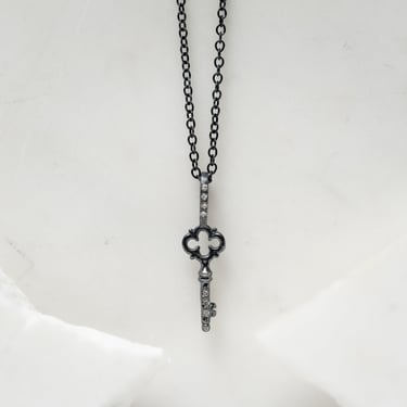 Oxidized Sterling Silver and Diamond Quatrefoil Key on Oxi Chain Necklace