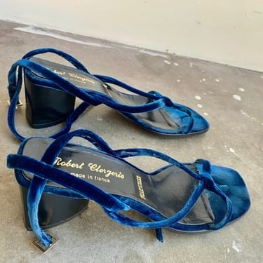 Robert Clergerie Electric Blue Velvet Lace up Heeled Sandals by VintageRosemond