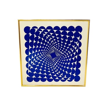 #1225 1970s Framed Blue Op Art
