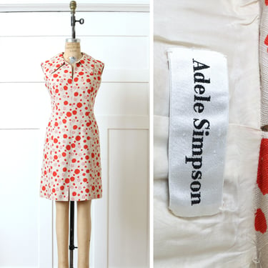 vintage 1960s linen shift dress • cute red floral mod print Adele Simpson scooter dress 
