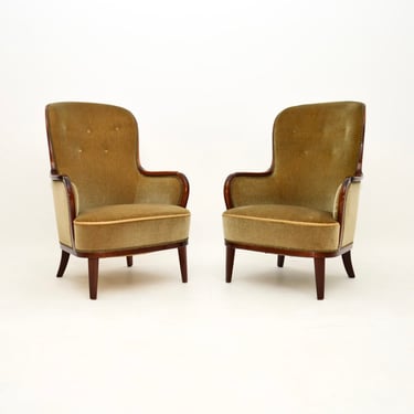 Pair of Vintage Swedish Mahogany Armchairs by Carl Malmsten