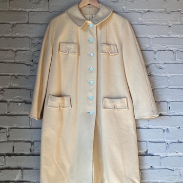 Medium, Vintage Butter Yellow Long Medium Weight Jacket, 1970s, Acrylic 