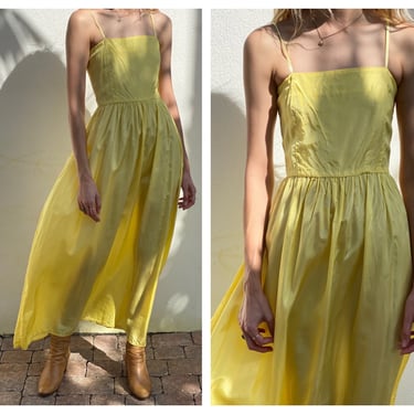 1940's Taffeta Dress / Sleeveless Evening Party Dress / Canary Yellow Taffeta Party Dress / Garden Party / Bridal Party 