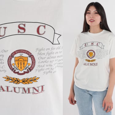 USC Alumni Shirt 90s University Southern California T-Shirt Los Angeles College Trojans Graphic Tee Retro Tshirt White Vintage 1990s Medium 