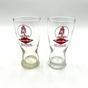 Vintage Libbey Grain  Belt Sham Beer Glasses, Set of 2, Pilsner Glass, Retro Bar Barware Drinkware Glassware 