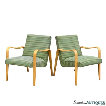 Mid-Century Modern Thonet Bentwood Sculpted Green Arm Chairs - A Pair