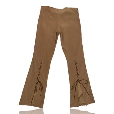Bell Bottoms Tie-Up Front Faux Suede // Saddle Brown //  Size Large 