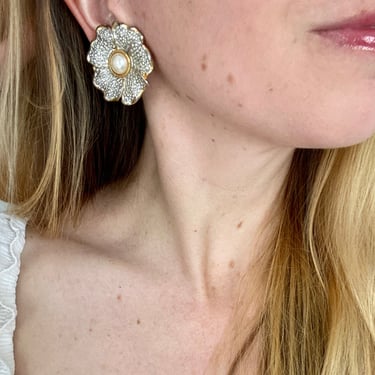 80s Silver & Gold Pearl Flower Earrings