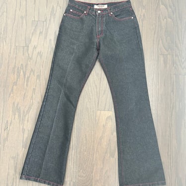 Y2K Black Jeans | Red Stitching Details | Paris Blues Black Denim Flares | Size 7 Medium | Made in U.S.A 