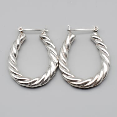 80's sterling oval twisted hippie hoops, big ND 925 silver graduated rope style boho earrings 