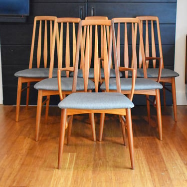 Six Danish teak "Eva" dining chairs by Koefoed Hornslet (two captains, four armless) 