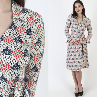 New With Tags Diane Von Furstenberg Floral Jersey Dress, Vintage 70s DVF Deadstock Wrap, Stretchy Designer All Over Print Frock, Tag Size 12 