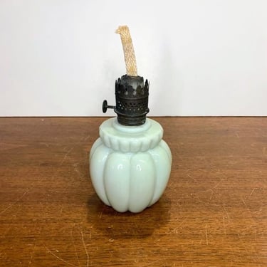 Antique Custard Glass Melon Shaped Miniature Oil Lamp Victorian 