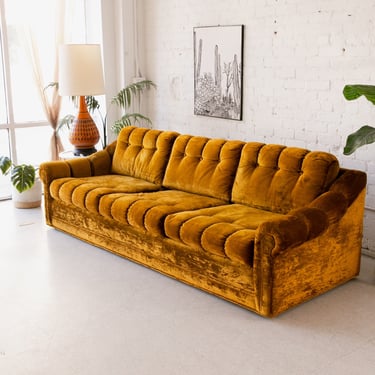 Vintage Gold Velvet Tufted Sofa