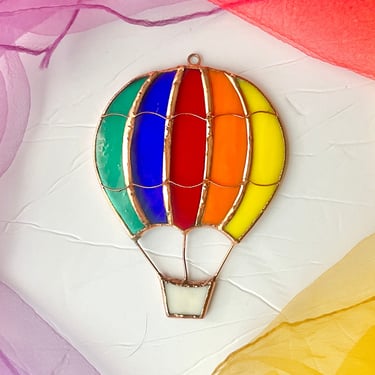 Rainbow Suncatcher, Hot Air Balloon, Stained Glass Decor, Art Glass, Sun Catcher, Window Hanging 