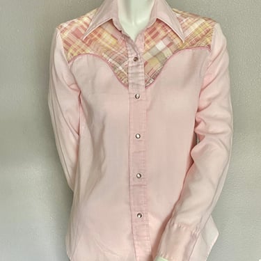 Vintage Western Top Blouse, Pearl Snaps, Pink Plaid, Rodeo, Cowgirl Chic, Tem Tex Western Wear, 60s 70s 