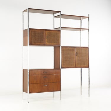Founders Mid Century Walnut and Chrome Wall Unit 2 Bay - mcm 