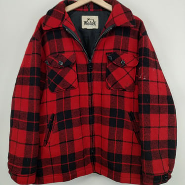 L 80s Woolrich Buffalo Plaid Wool Jacket 1970s 1980s Large Hippie Rancher Western Outdoorsman Fishing 