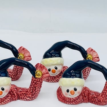Reserved Vintage Set of  (4) Snowman Porcelain Napkin Rings-- Great Condition Original tag Roman One 1998 