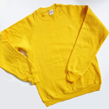 Vintage 80s Yellow Marigold Raglan Sweatshirt S M - 1980s Russell Athletic made in USA Pullover Solid Color 