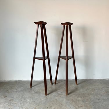 Tall Vintage Art & Craft - Style Mahogany Plant Stand - a Pair 