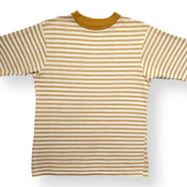 Vintage 60s Sears Roebuck & Co The Put On Shop Yellow Striped Perma-Prest Poly/Cotton T-Shirt Size Medium 
