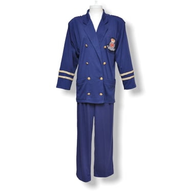 Vintage Bonnie Boerer Nautical Style Casual Pants Set Navy Blue Womens Two Piece Set S 