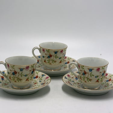 vintage Diamond Chintz Demitasse cups and saucers made in Occupied Japan set of three 