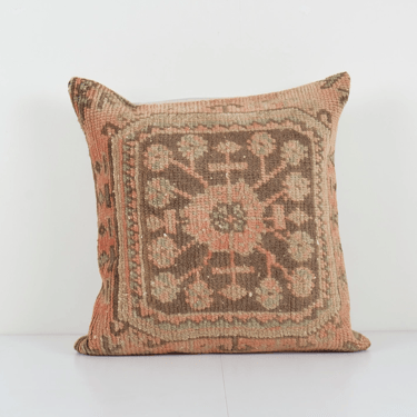Muted Faded Carpet Rug Pillow, Square Turkish Yastik | 24 x 24