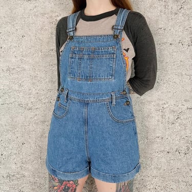Express Jeans Vintage Denim Overalls Dungarees Shorts 
