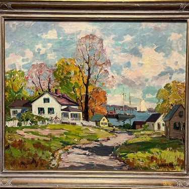 Camillo Adriani (1908-1990) American Oil on Canvas Landscape Painting Framed, New England Village Art, Impressionist Scenic Artwork by shopGoodsVintage