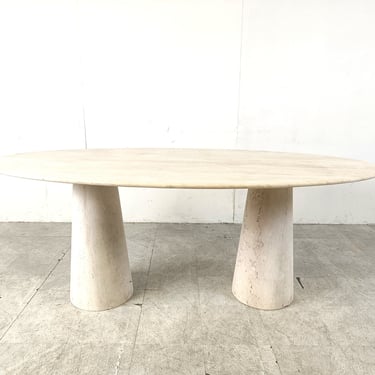 Vintage oval travertine dining table, 1970s - italian travertine dining table - vintage stone dining table - marble dining table 