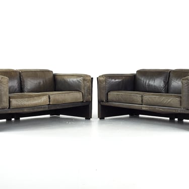 Afra and Tobia Scarpa for Cassina Mid Century Italian Leather Sofas - Pair - mcm 