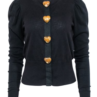 Dolce & Gabbana - Black Wool Blend Cardigan w/ Heart Buttons Sz 2