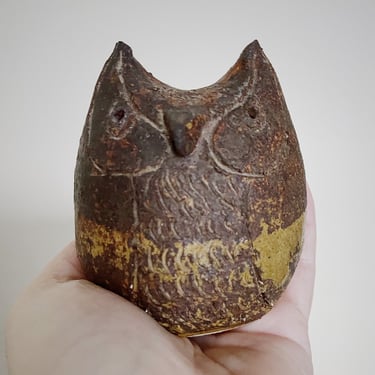 Rotund Sculptural Owl Danish Modernist Cute Vintage Mid Century Pottery Signed 