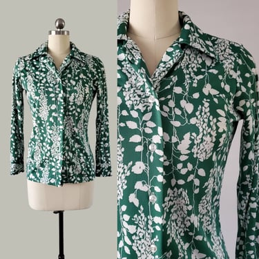 1970s Floral Shirt 70s Blouse 70's Women's Vintage Size Small 