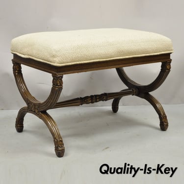 Vintage X-form Italian Neoclassical Style Carved Wood X-frame Bench